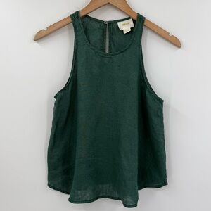 Anthropologie Maeve Joy Linen High Neck Sleeveless Top in Forest Green | XS
